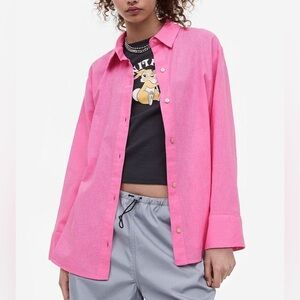 NWOT! H&M Pink Linen Button Up Long Sleeve Shirt (Size XS)
